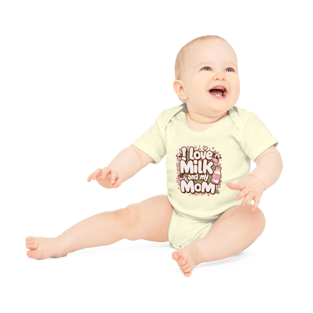 "I love milk and my mom" Baby Organic Short Sleeve Bodysuit