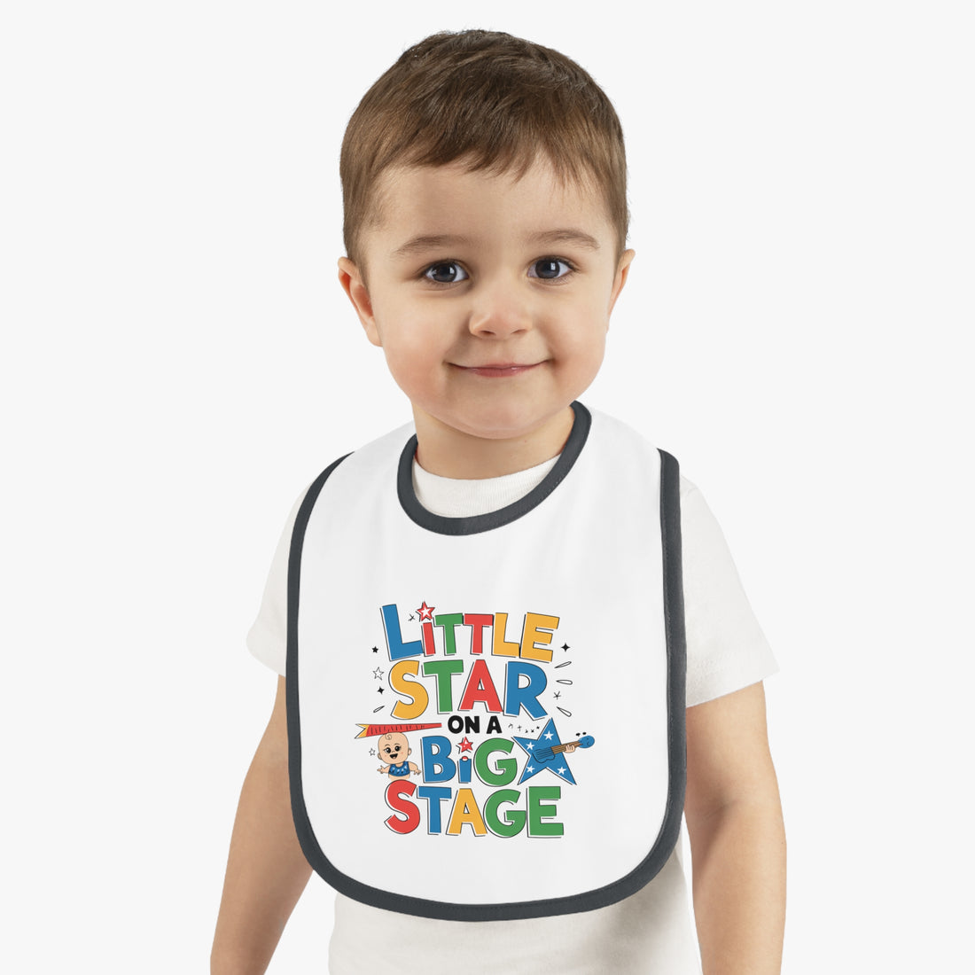 "Little star on a big stage" Baby Contrast Trim Jersey Bib