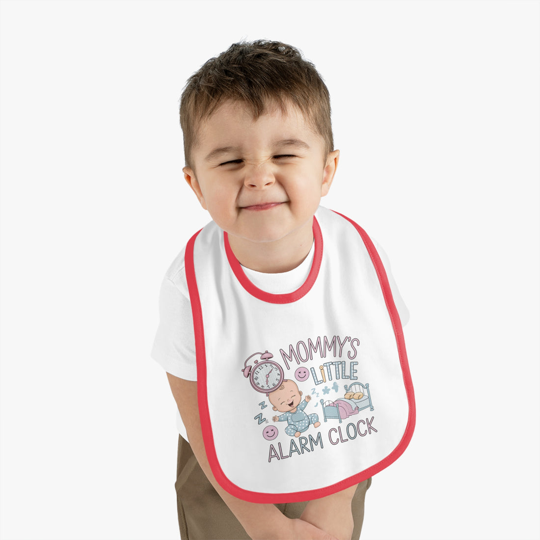 "Mommy's little alarm clock" Baby Contrast Trim Jersey Bib