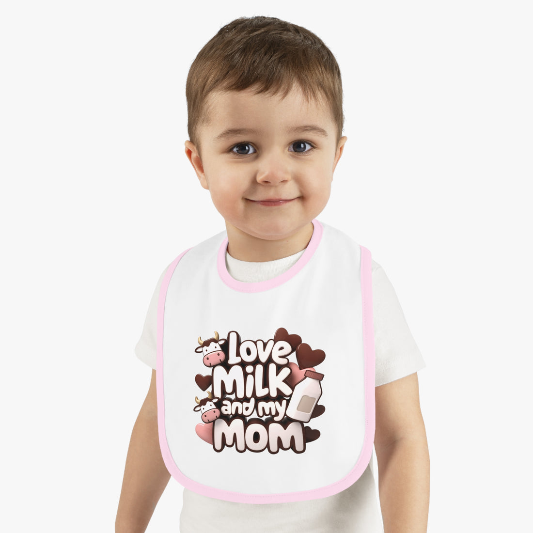 "I love milk and my mom" Baby Contrast Trim Jersey Bib