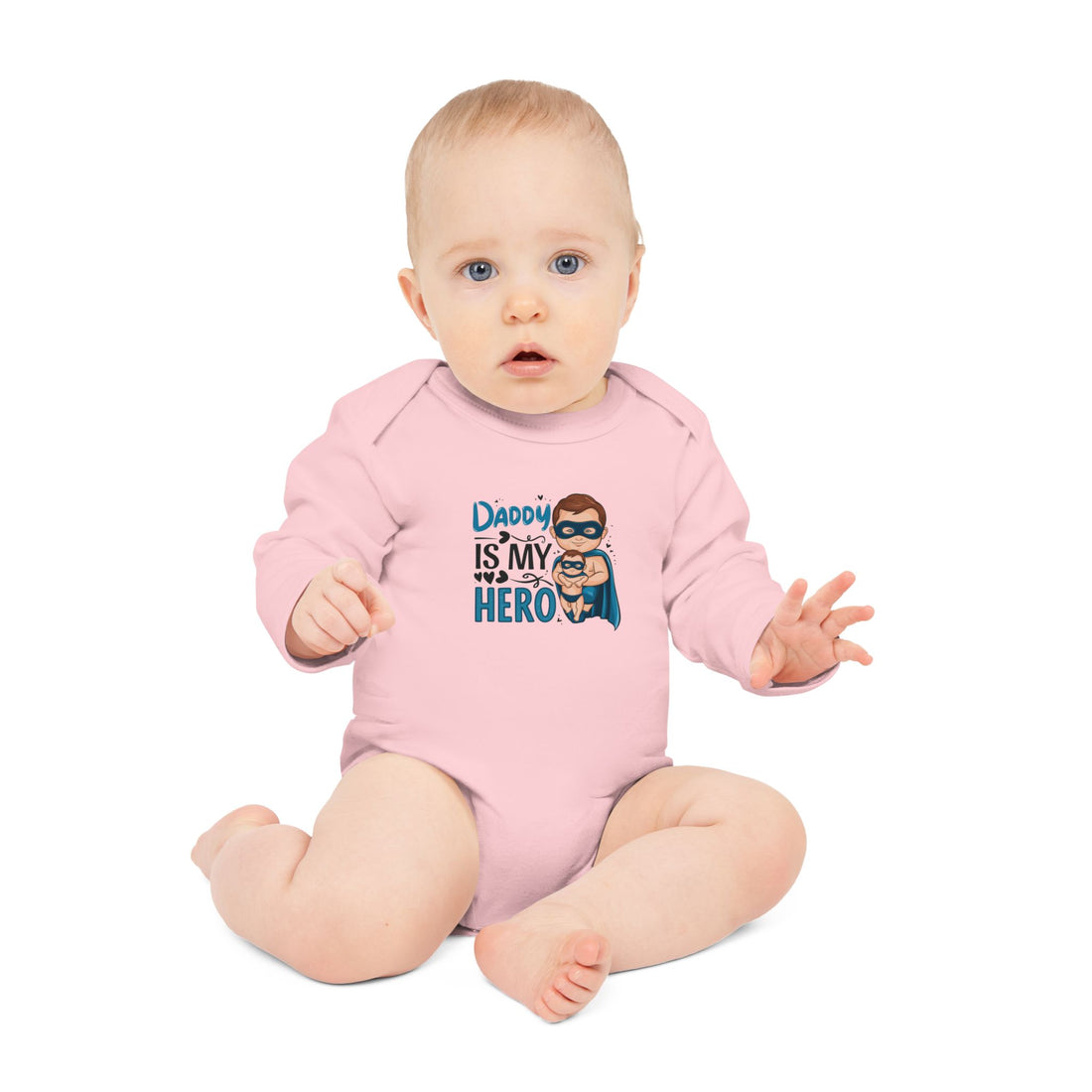 "Daddy is my hero" Baby Long-Sleeve Organic Bodysuit