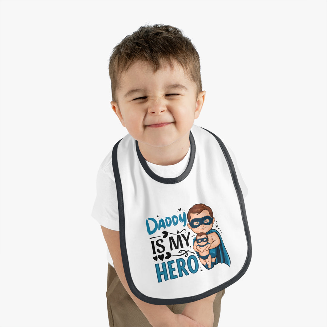 "Daddy is my hero" Baby Contrast Trim Jersey Bib