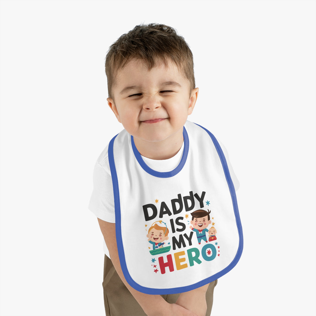 "Daddy is my hero" Baby Contrast Trim Jersey Bib