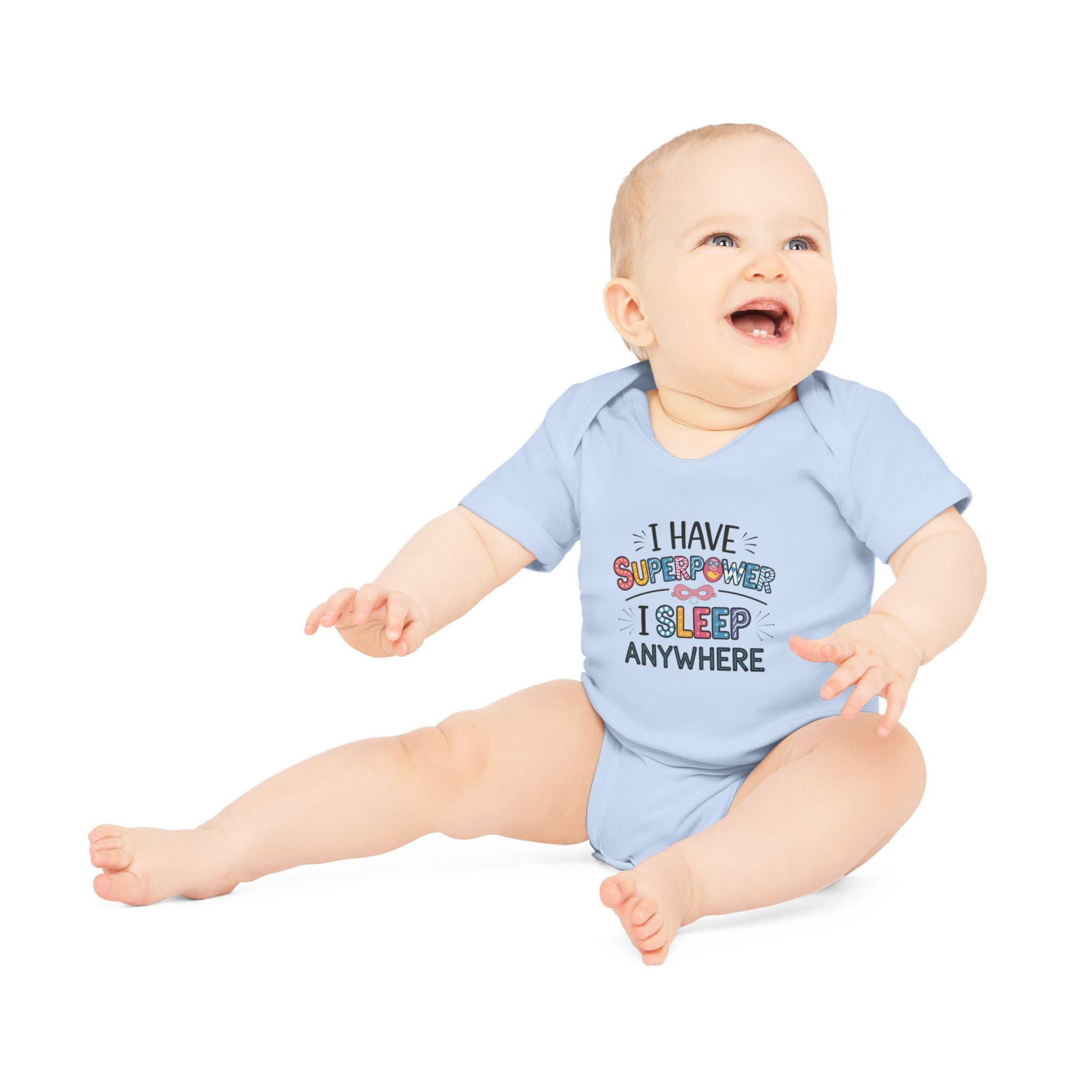 "I have superpower I sleep anywhere" Baby Organic Short Sleeve Bodysuit