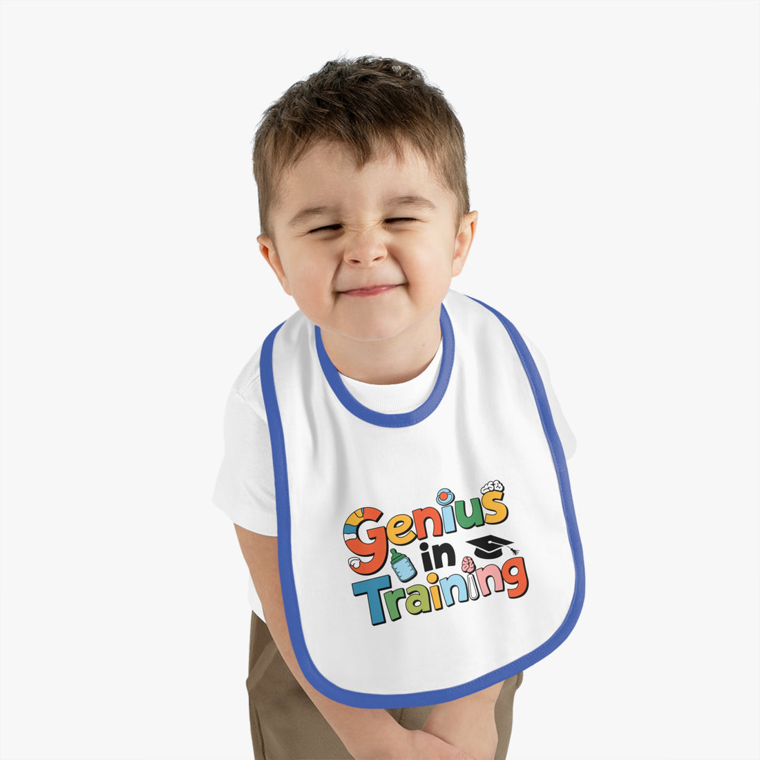 "Genius in training" Baby Contrast Trim Jersey Bib