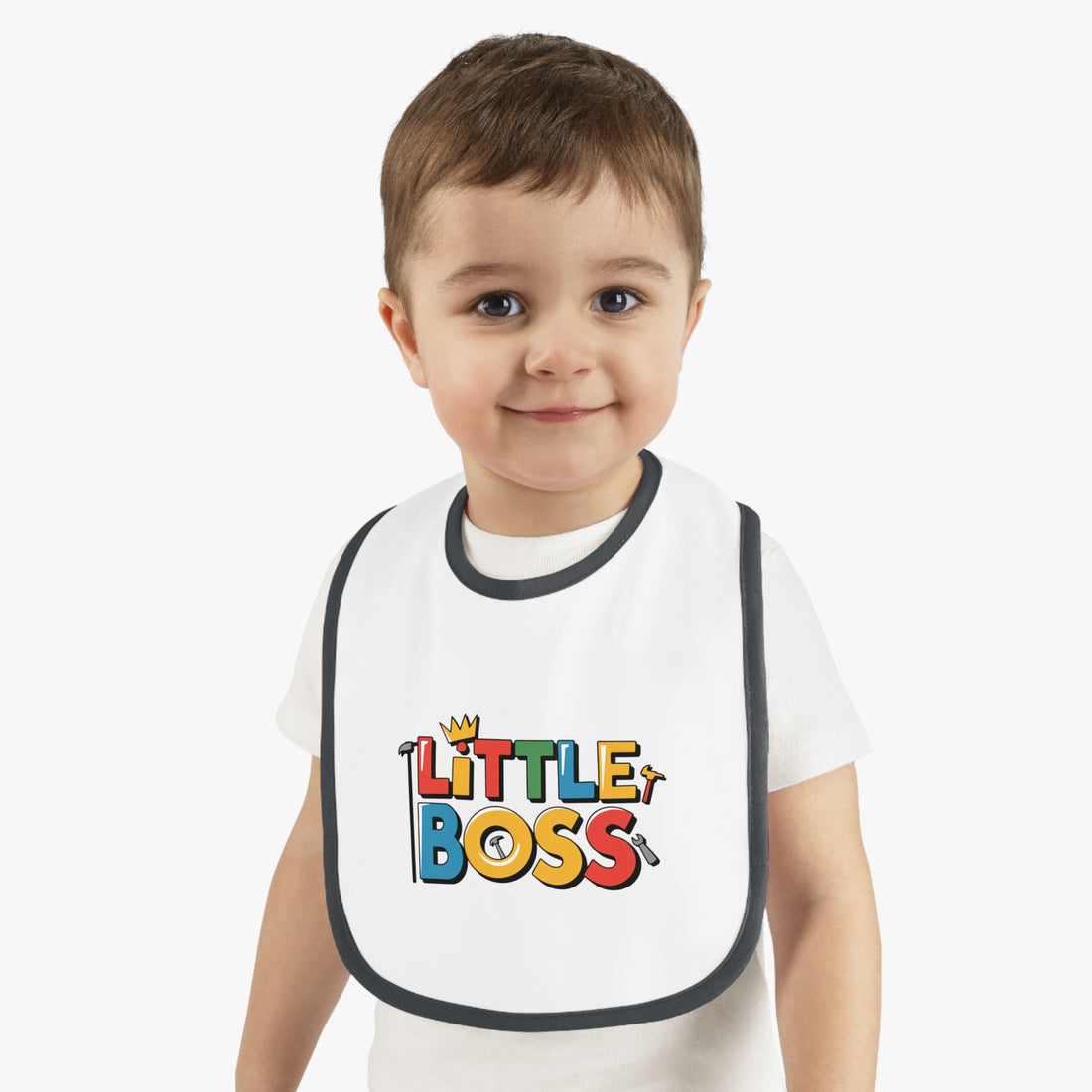 "Little boss" Baby Contrast Trim Jersey Bib