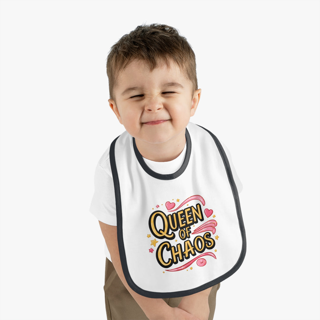 "Queen of chaos" Baby Contrast Trim Jersey Bib