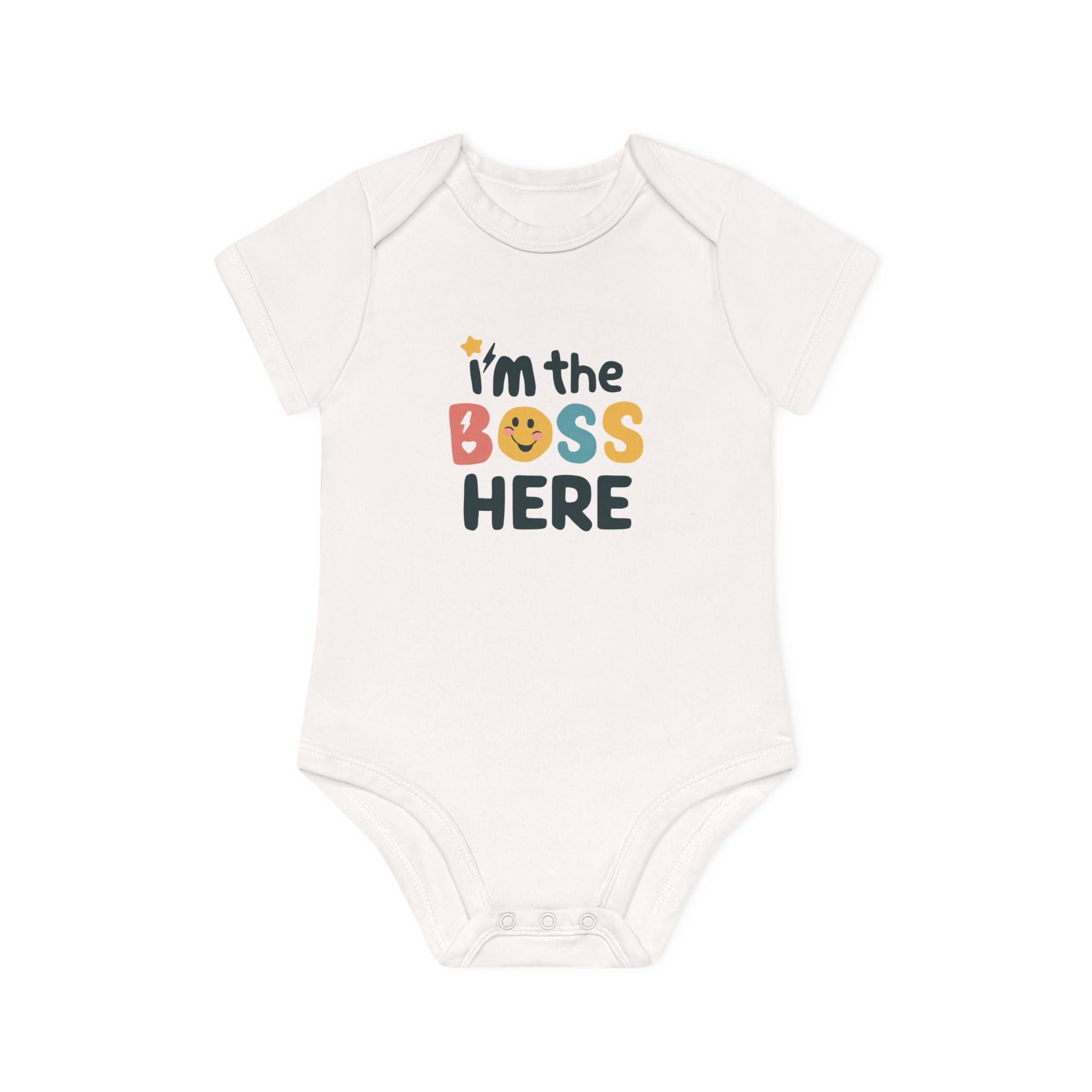 "I'm the boss here" Baby Organic Short Sleeve Bodysuit