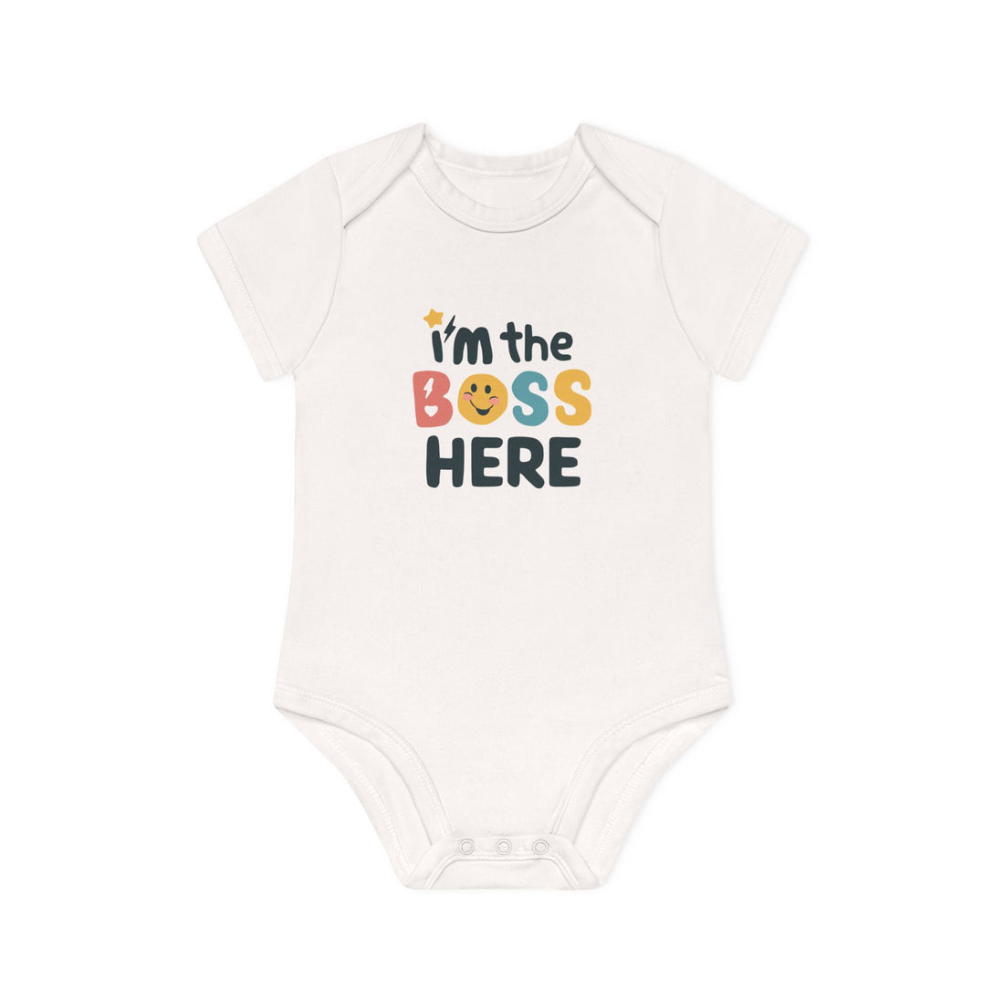 "I'm the boss here" Baby Organic Short Sleeve Bodysuit