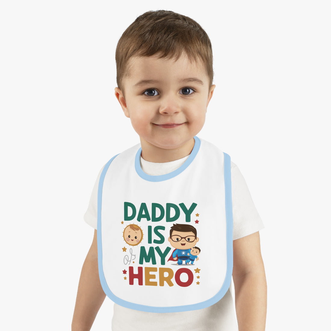 "Daddy is my hero" Baby Contrast Trim Jersey Bib