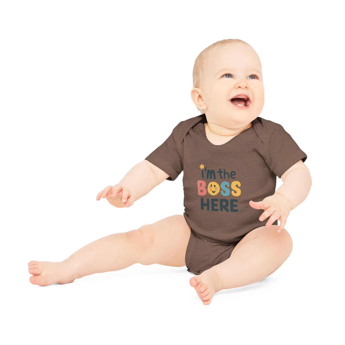 "I'm the boss here" Baby Organic Short Sleeve Bodysuit