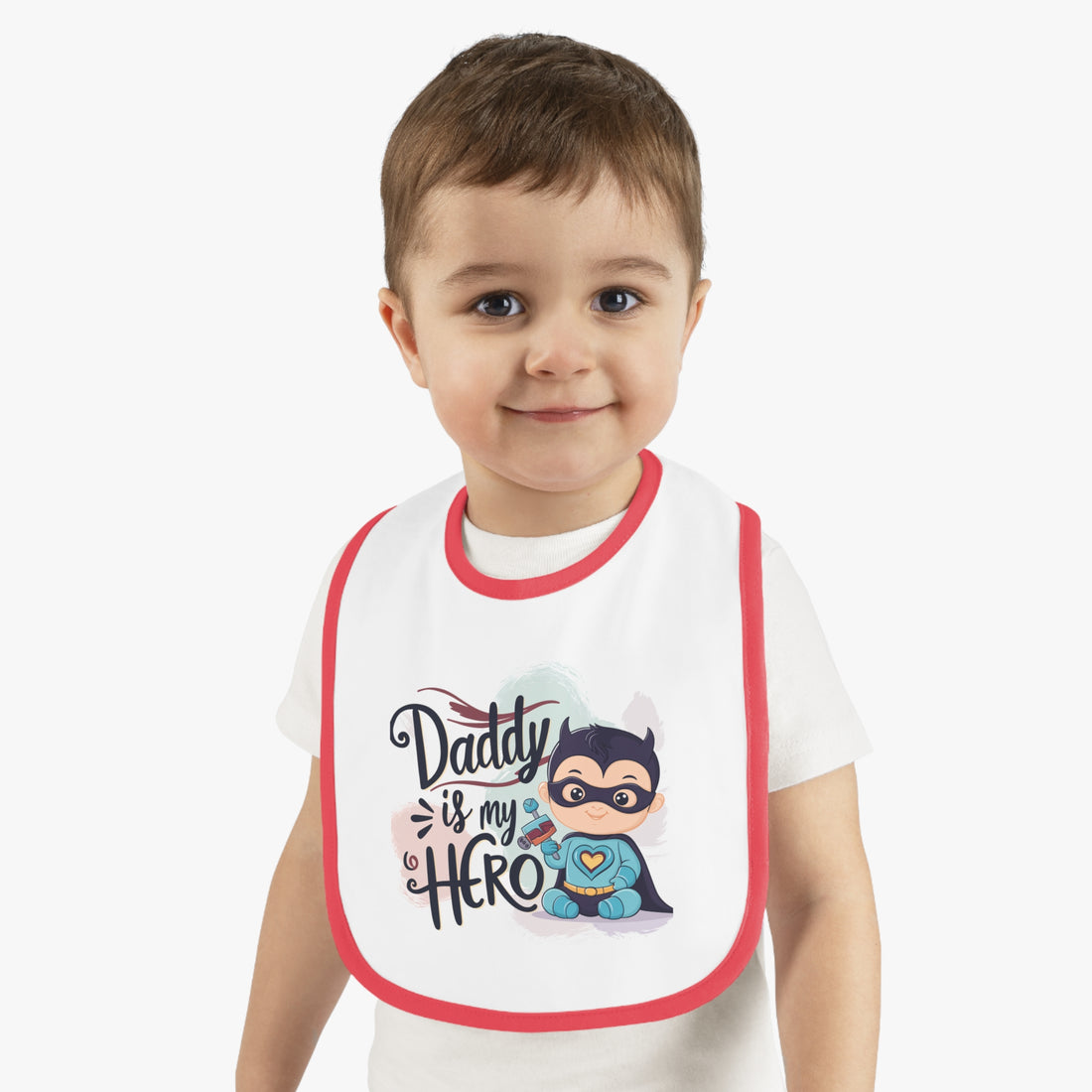 "Daddy is my hero" Baby Contrast Trim Jersey Bib