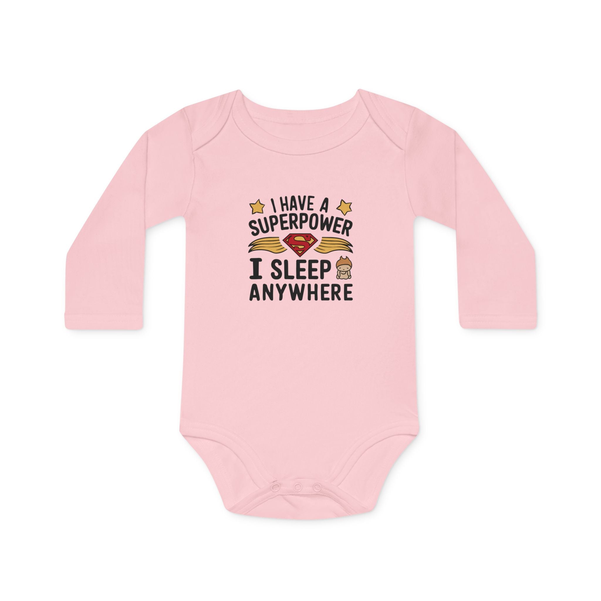 "I have a superpower I sleep anywhere" Baby Long-Sleeve Organic Bodysuit