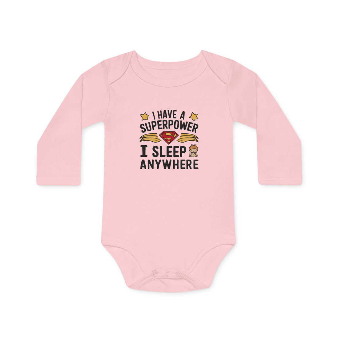 "I have a superpower I sleep anywhere" Baby Long-Sleeve Organic Bodysuit