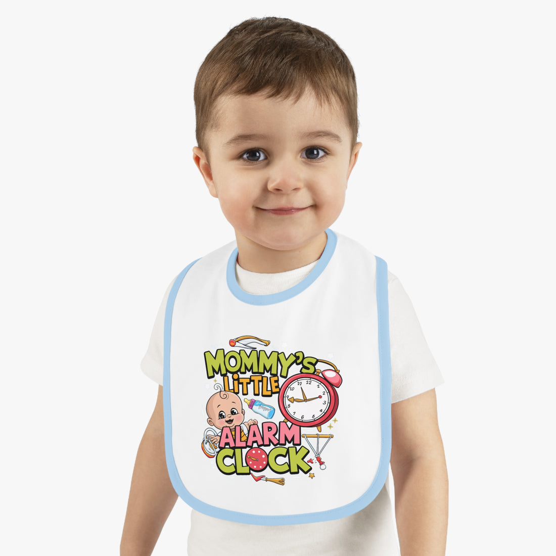 "Mommy's little alarm clock" Baby Contrast Trim Jersey Bib