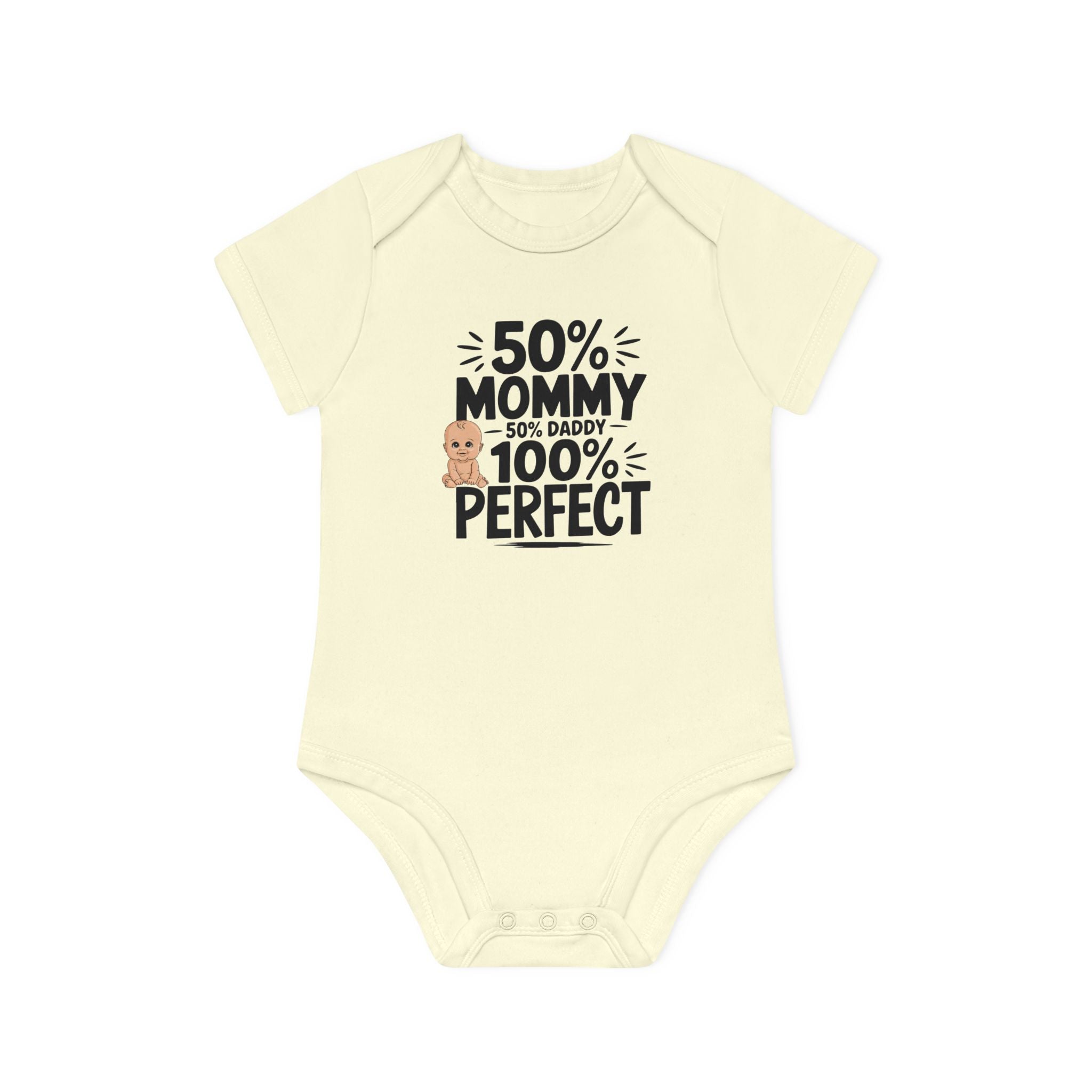 "50% mommy 50% daddy 100% perfect" Baby Organic Short Sleeve Bodysuit