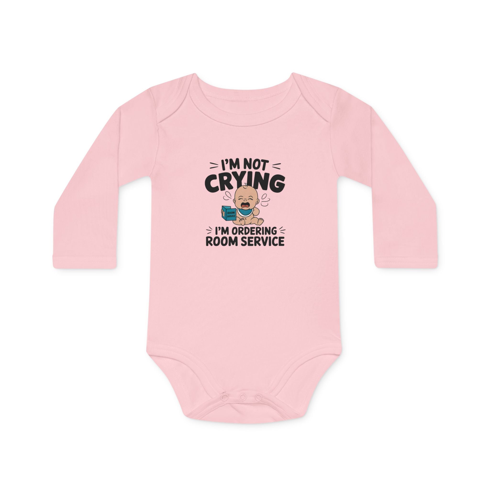 "I'm not crying I'm ordering room service" Baby Long-Sleeve Organic Bodysuit