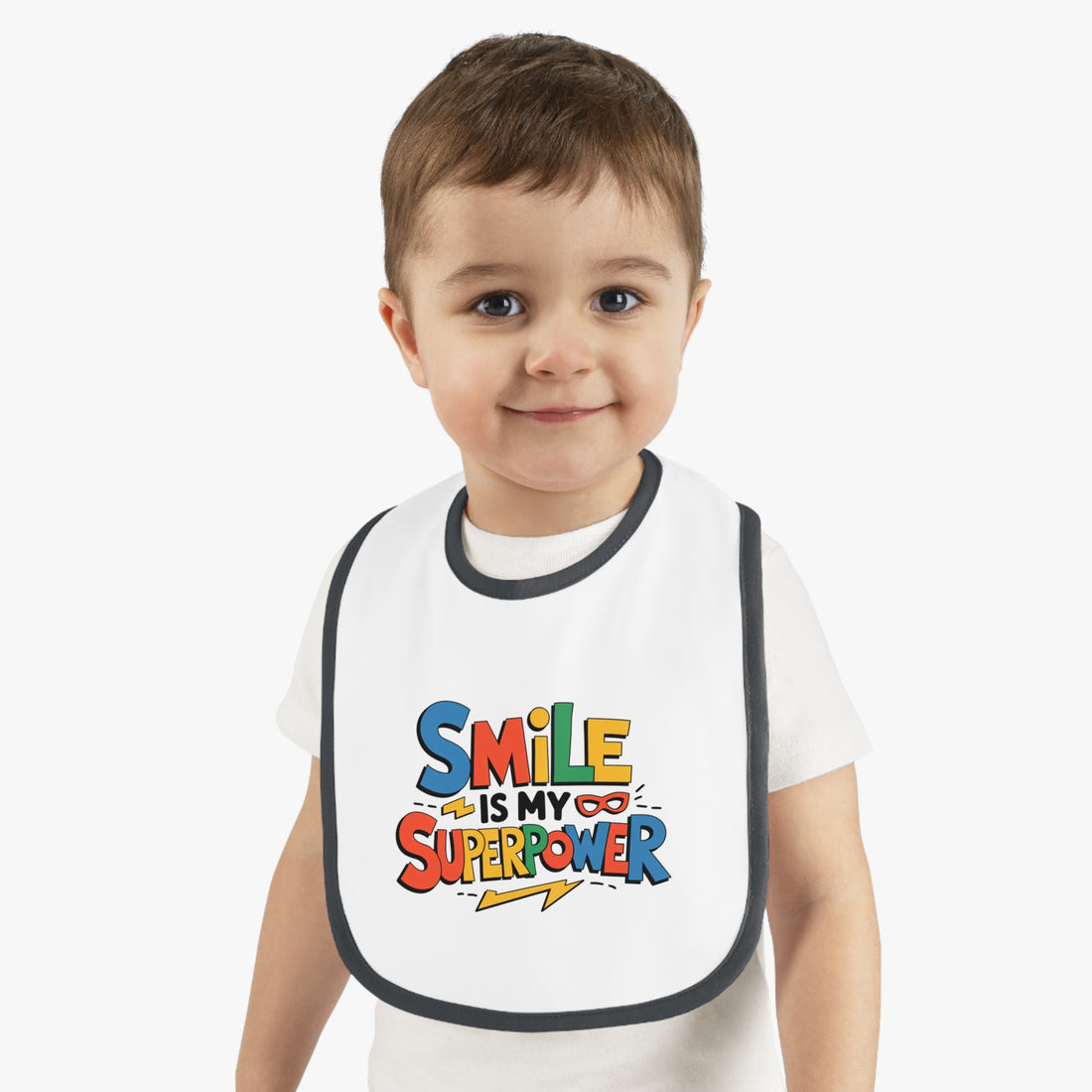 "Smile is my superpower" Baby Contrast Trim Jersey Bib