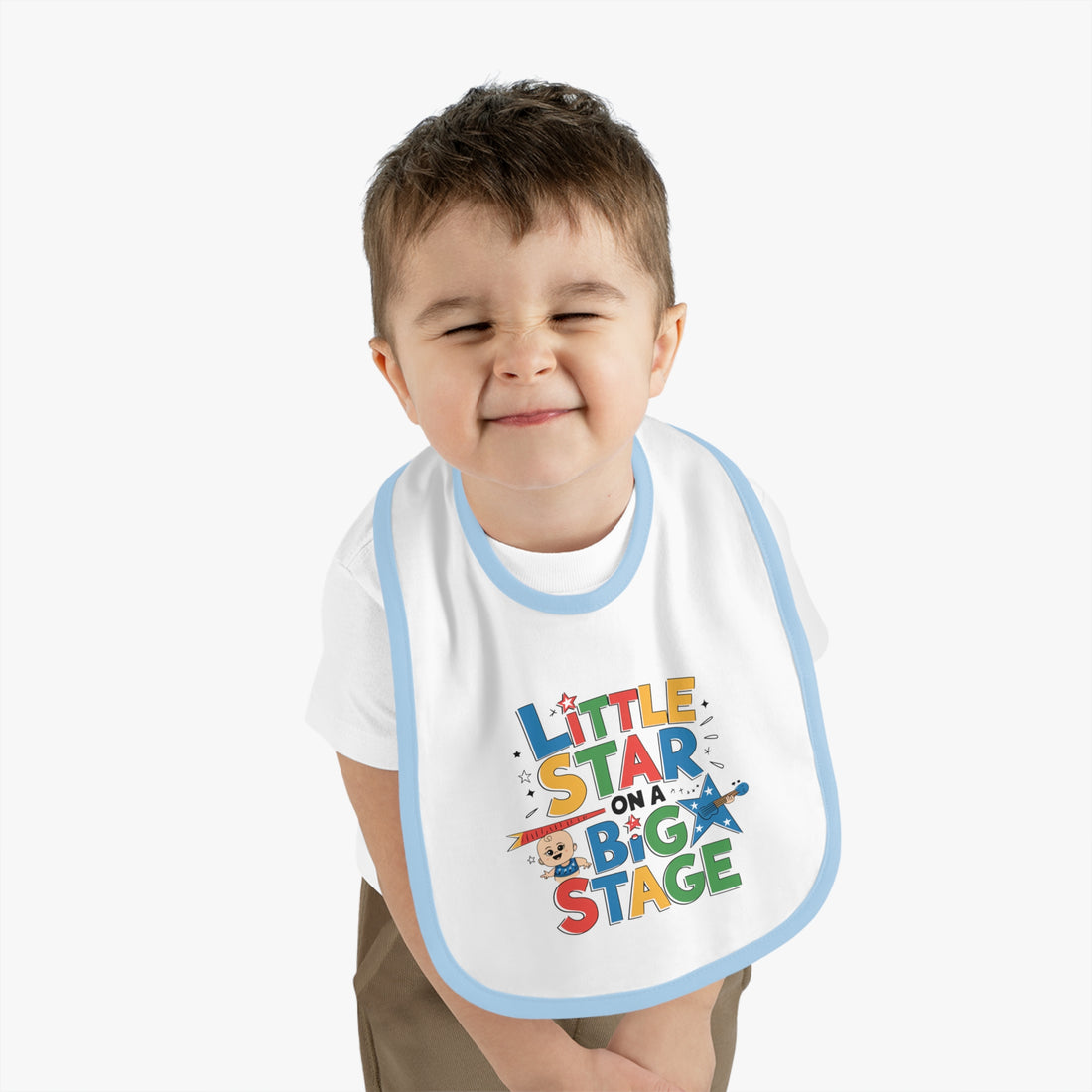 "Little star on a big stage" Baby Contrast Trim Jersey Bib