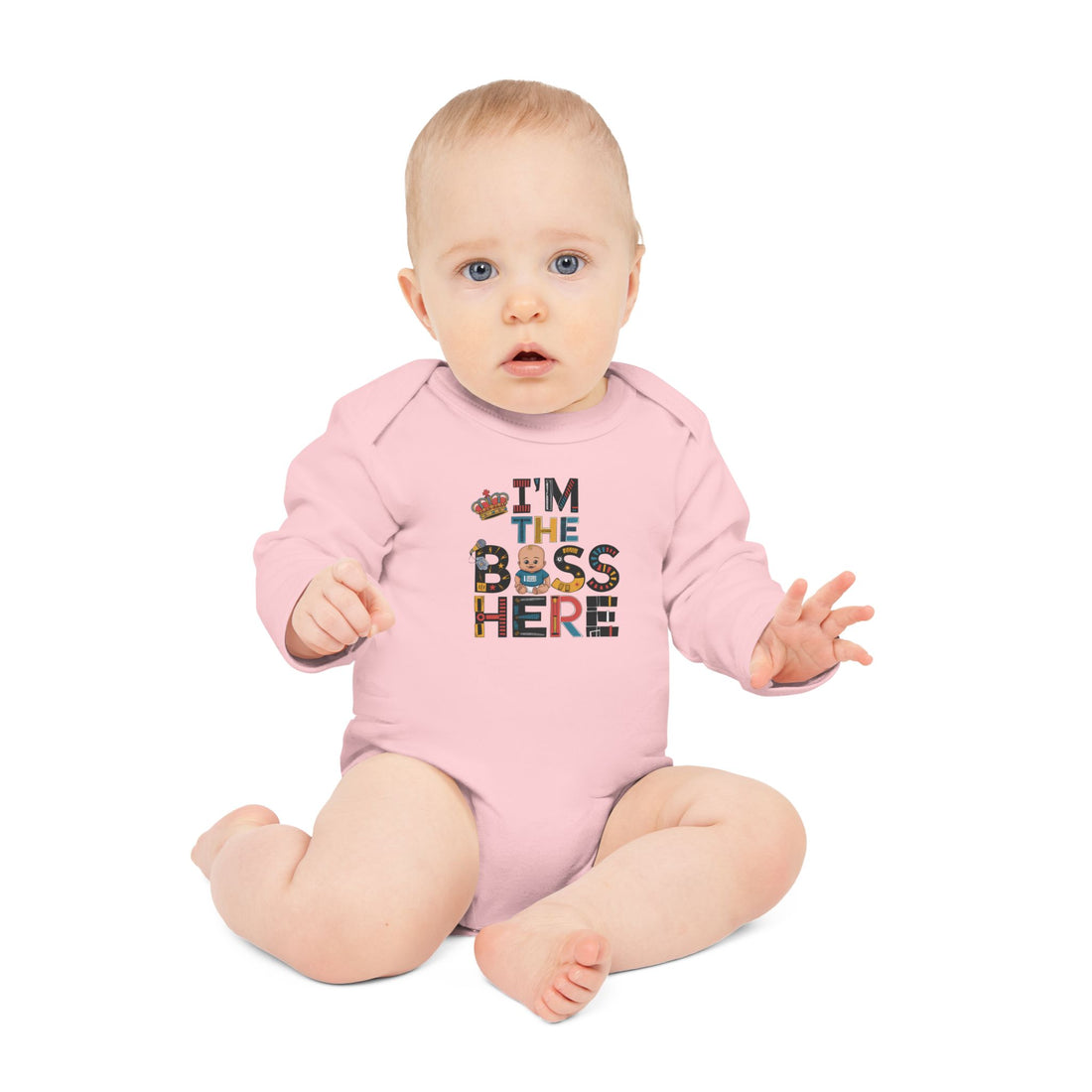 "I'm the boss here" Baby Long-Sleeve Organic Bodysuit