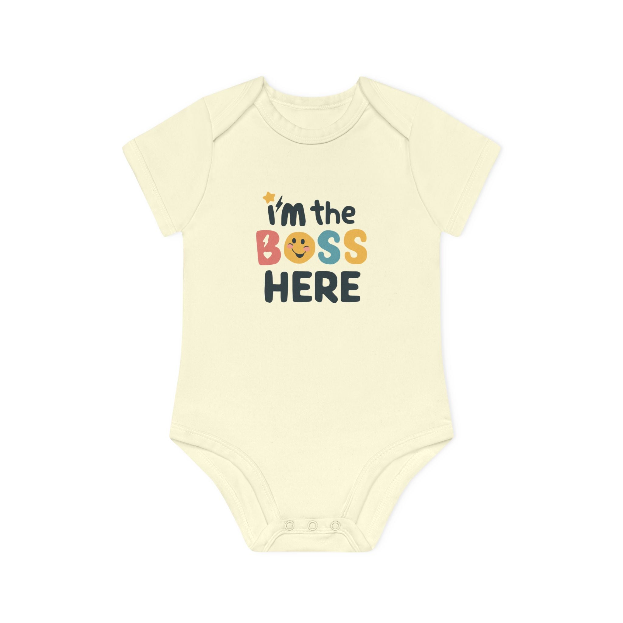 "I'm the boss here" Baby Organic Short Sleeve Bodysuit