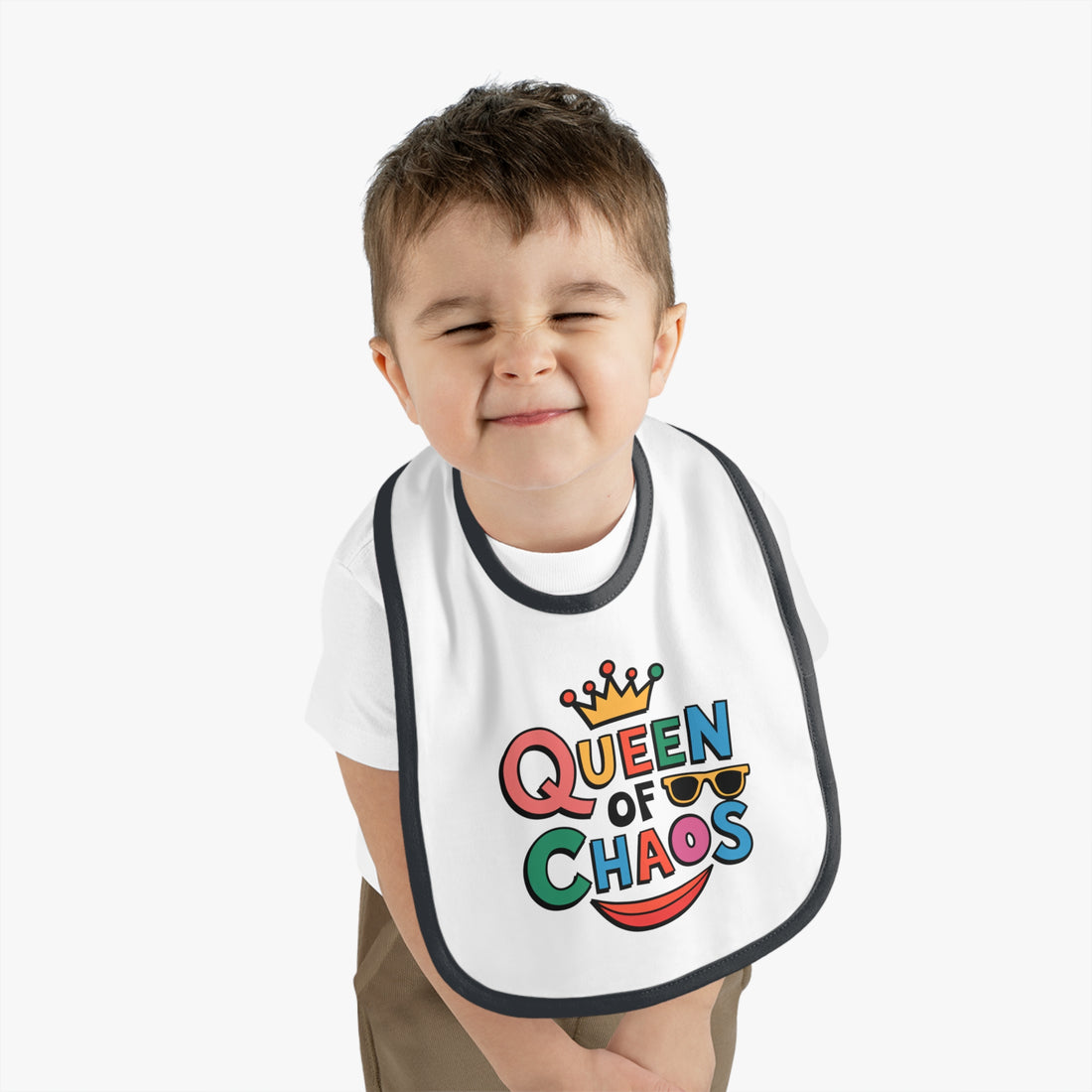 "Queen of chaos" Baby Contrast Trim Jersey Bib