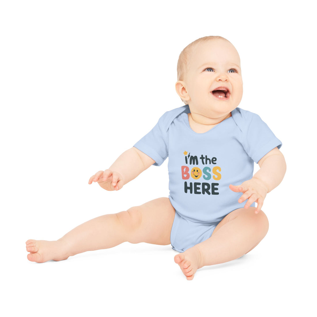 "I'm the boss here" Baby Organic Short Sleeve Bodysuit