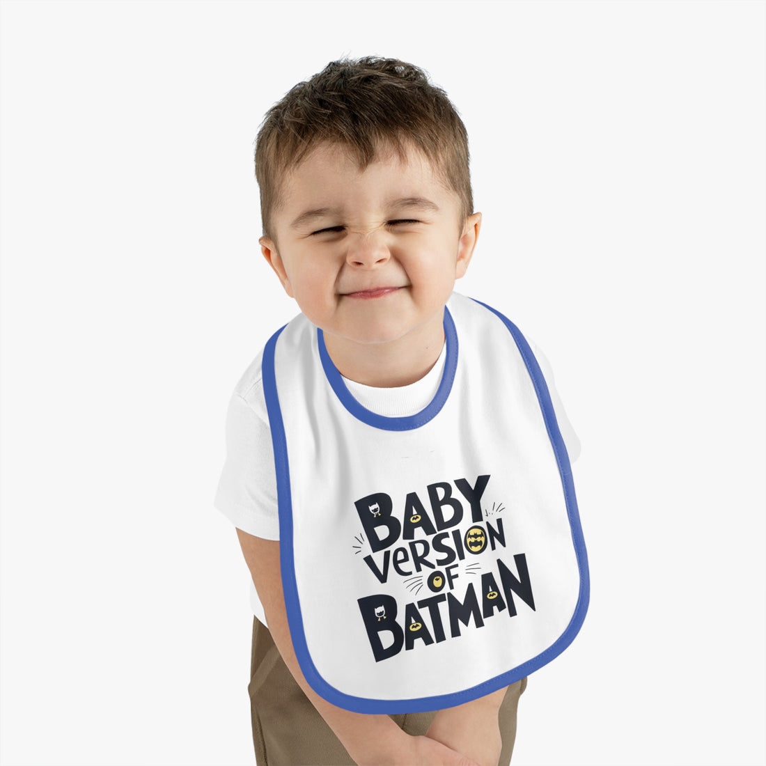 "Baby version of batman" Baby Contrast Trim Jersey Bib