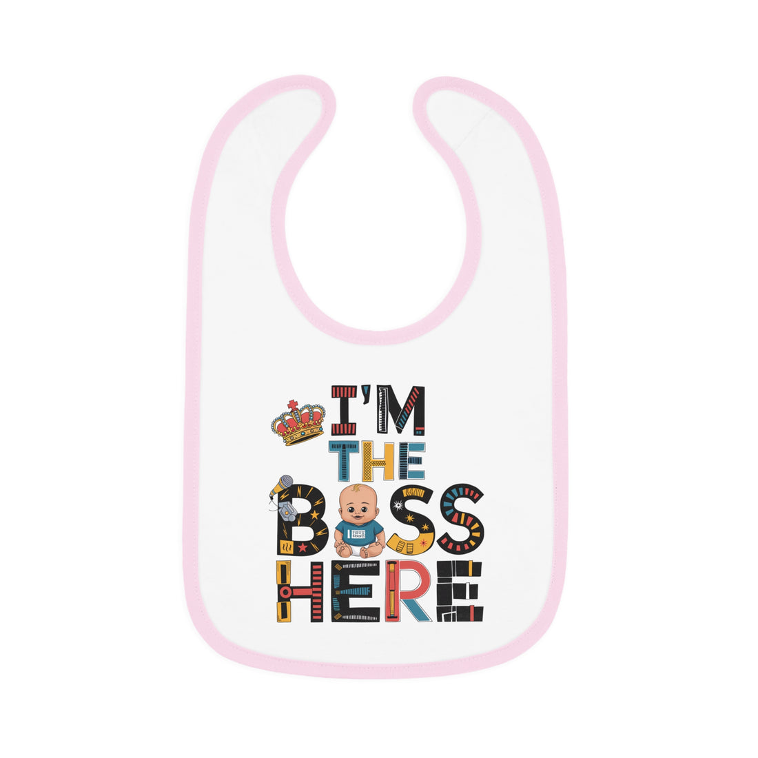 "I'm the boss here" Baby Contrast Trim Jersey Bib