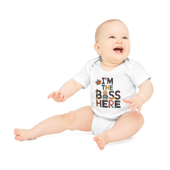 "I'm the boss here" Baby Organic Short Sleeve Bodysuit