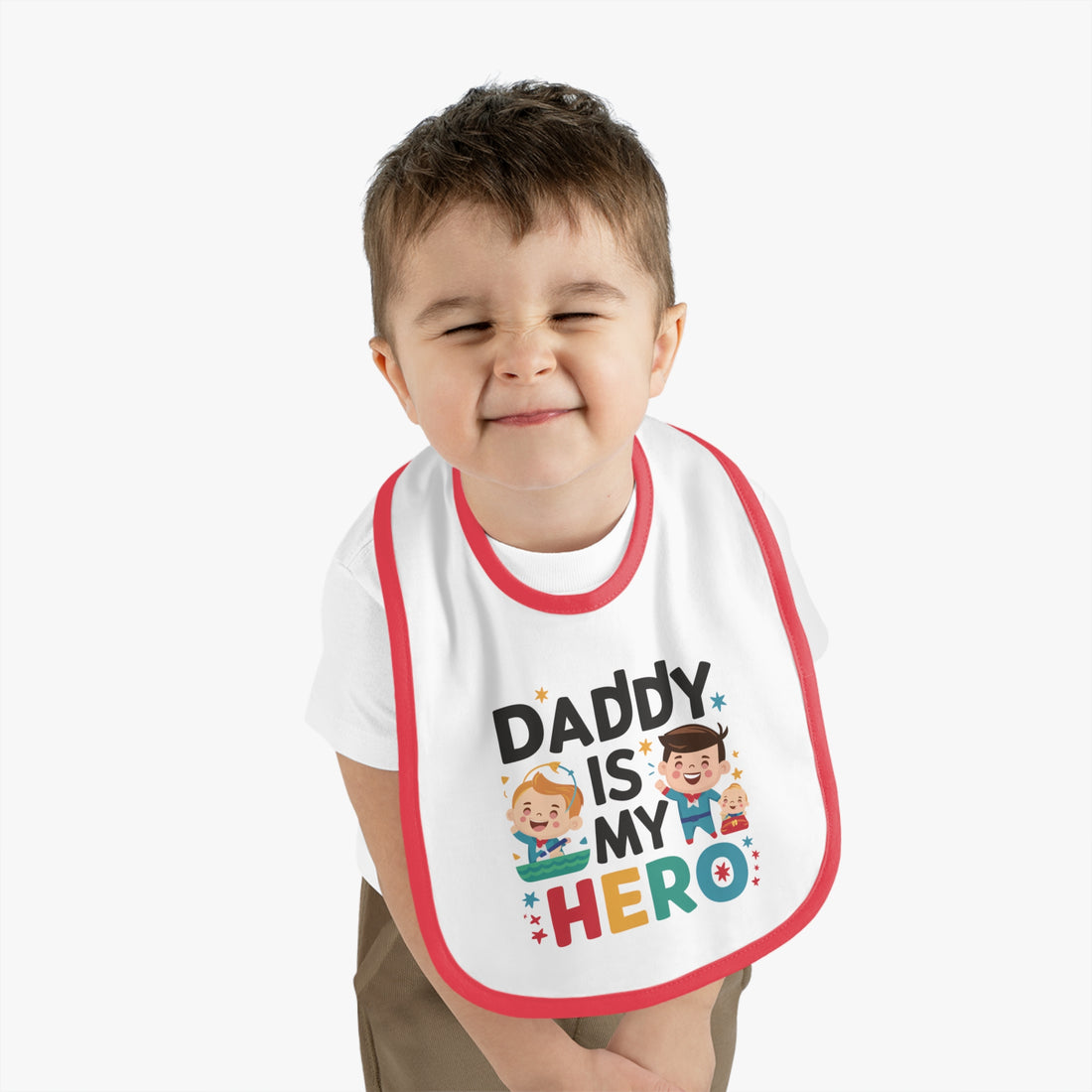 "Daddy is my hero" Baby Contrast Trim Jersey Bib