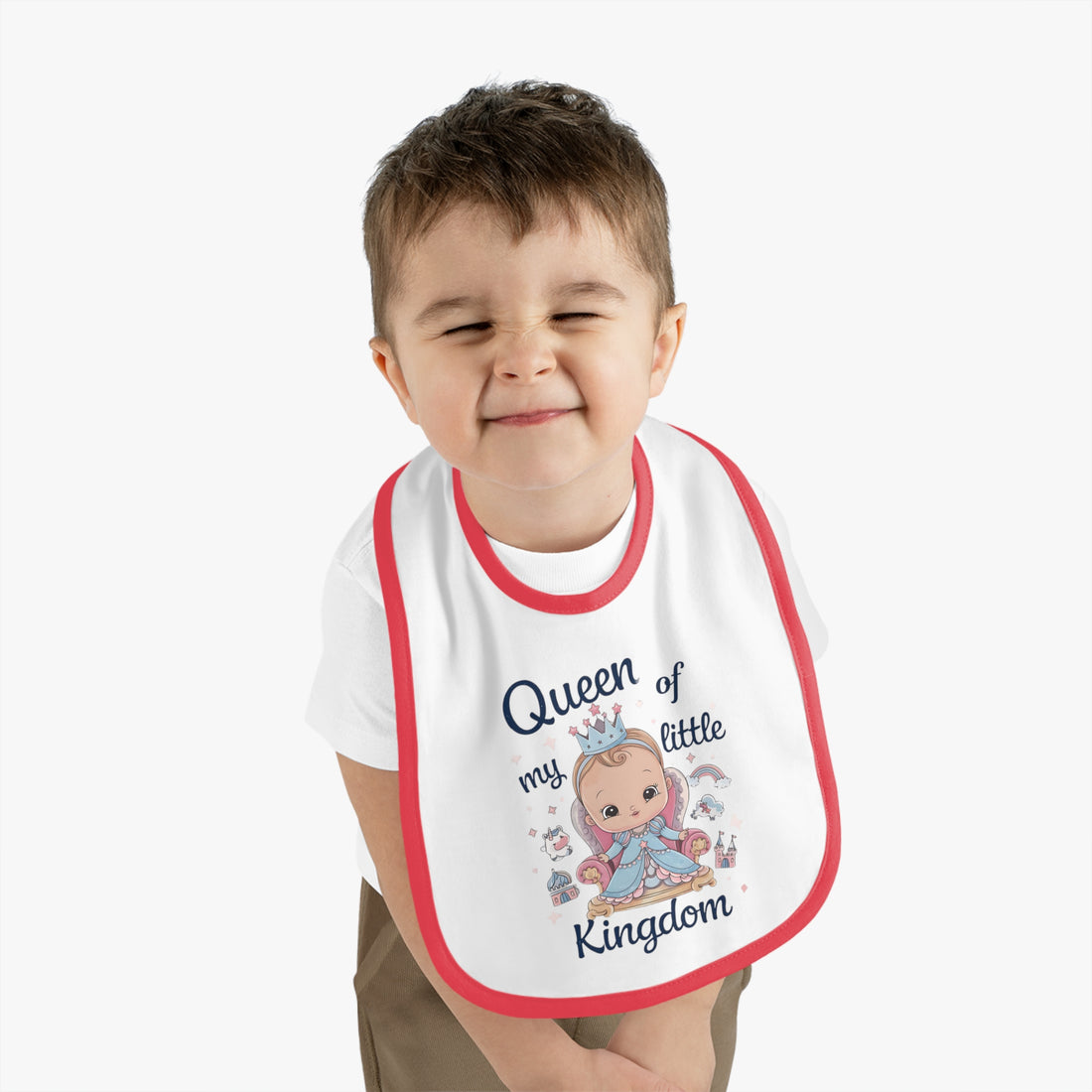 "Queen of my little kingdom" Baby Contrast Trim Jersey Bib