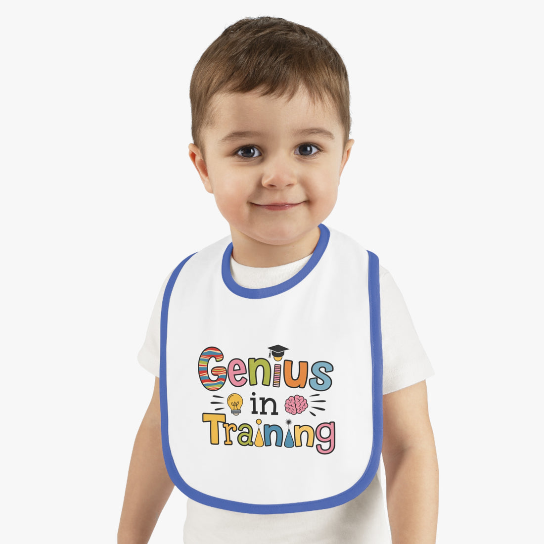 "Genius in training" Baby Contrast Trim Jersey Bib