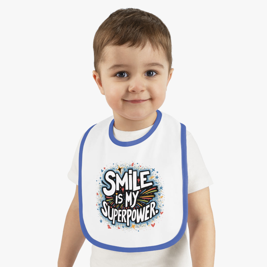 "Smile is my superpower" Baby Contrast Trim Jersey Bib