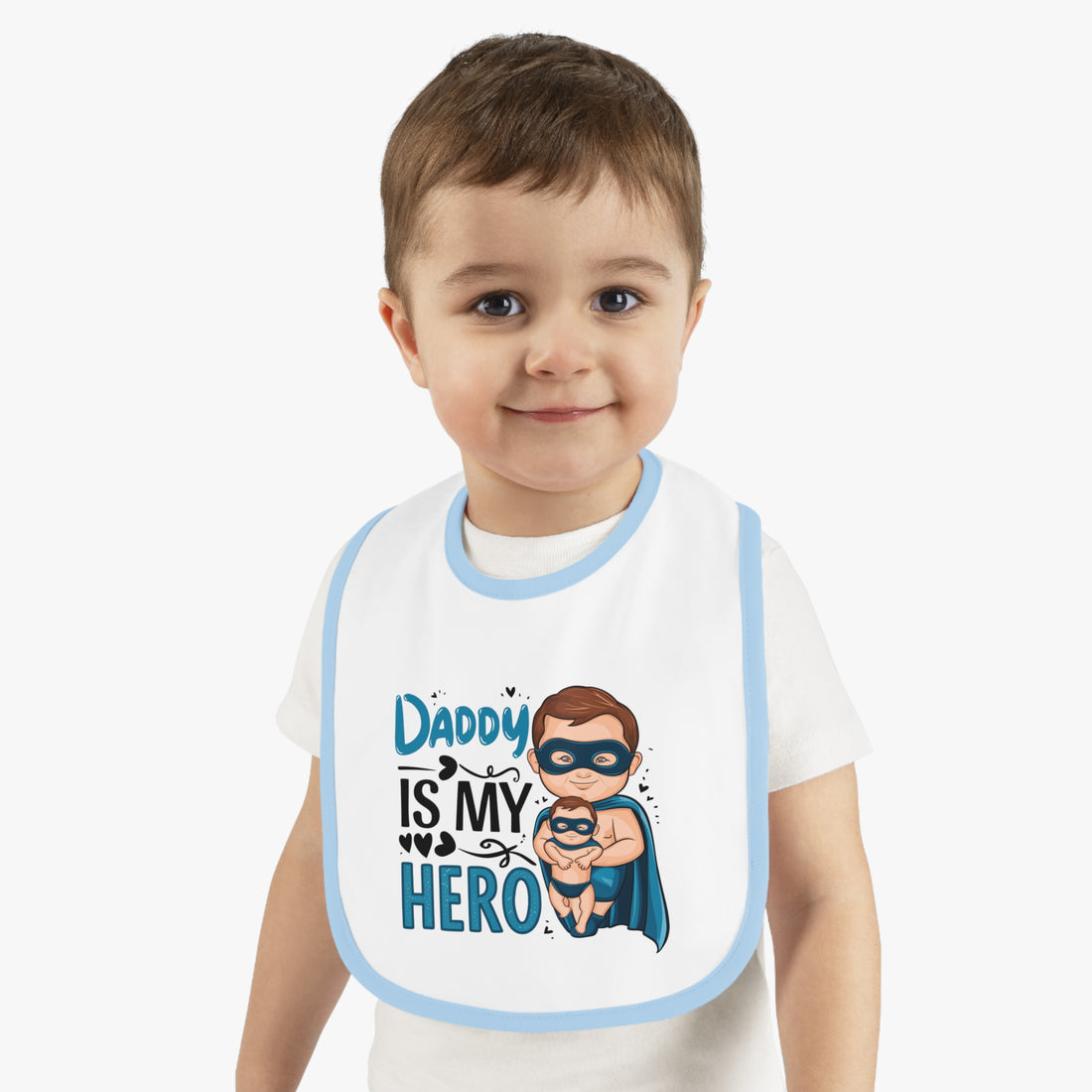 "Daddy is my hero" Baby Contrast Trim Jersey Bib