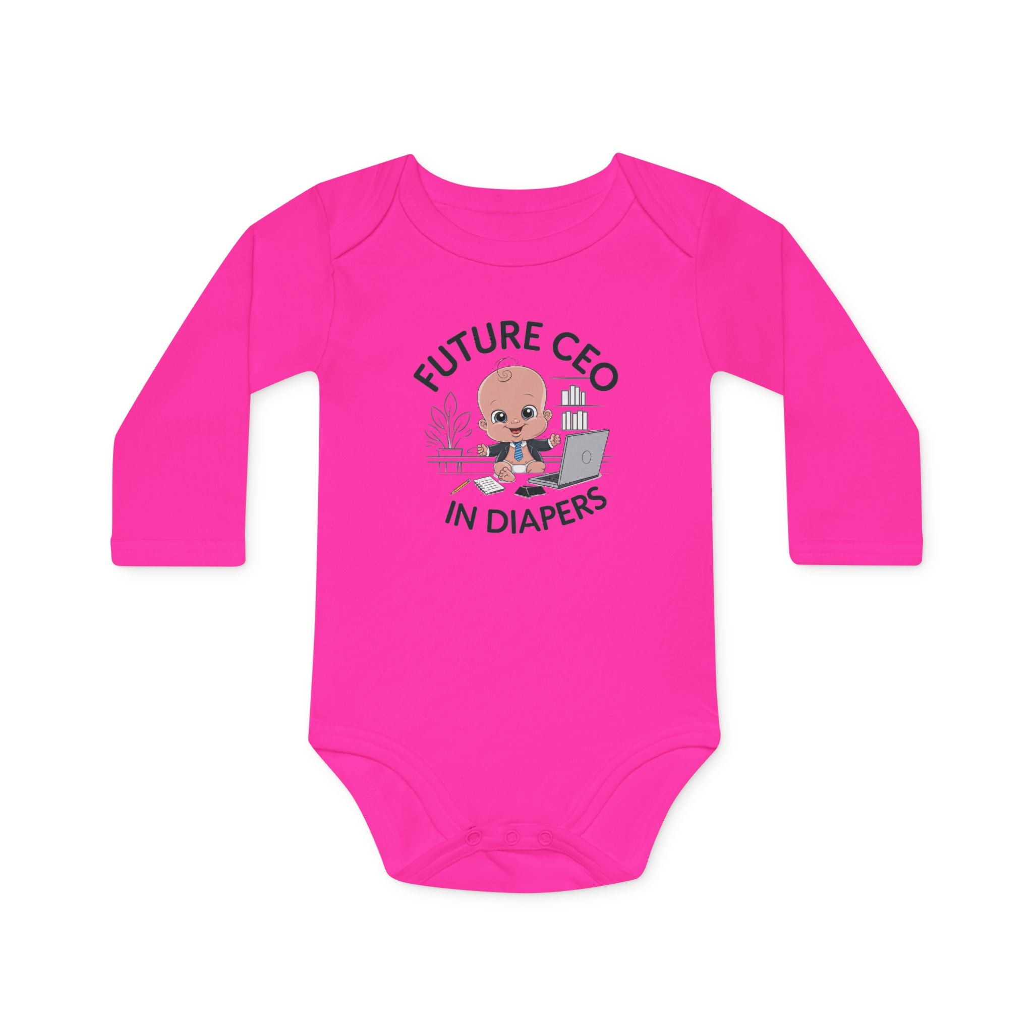 "Future CEO in diapers" Baby Long-Sleeve Organic Bodysuit