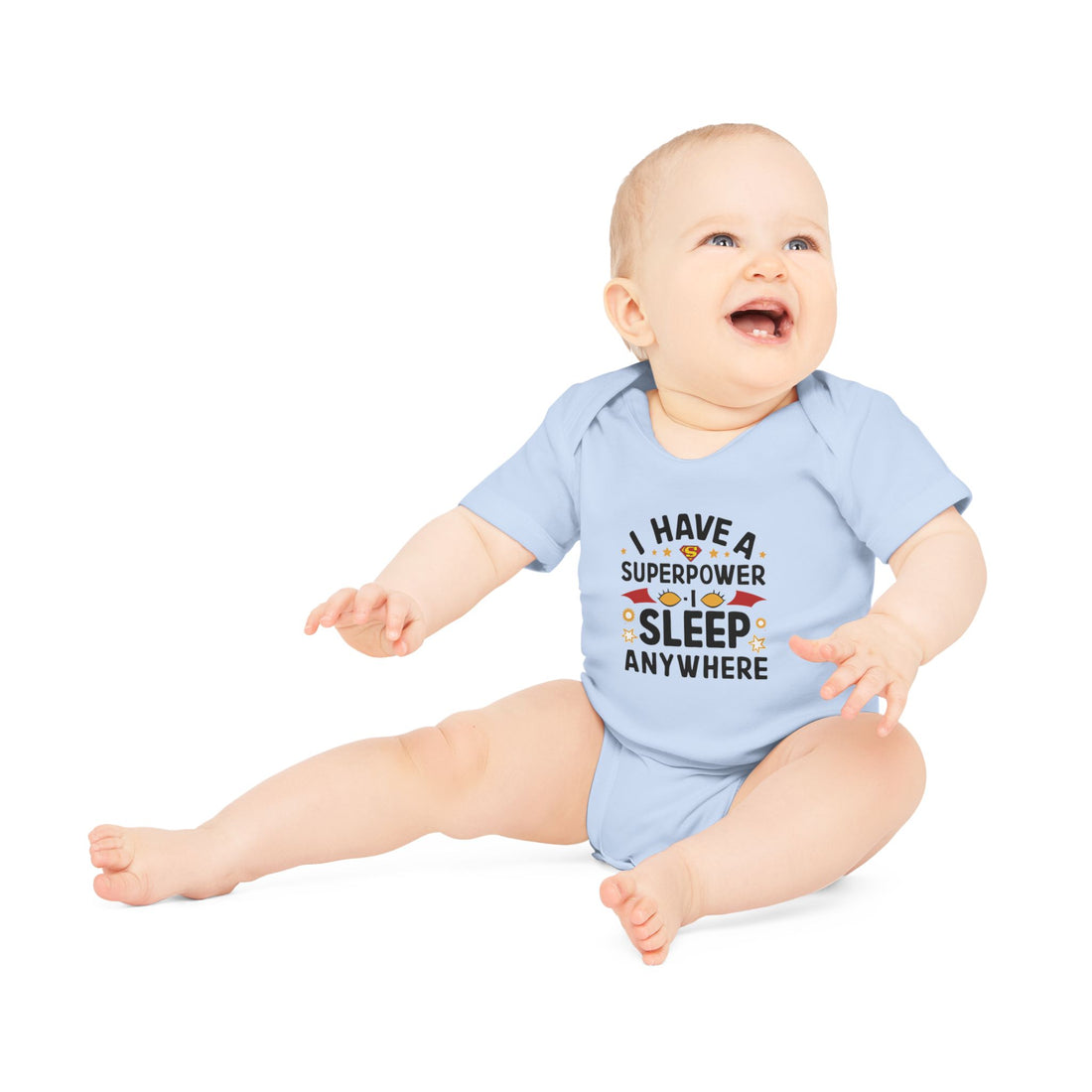 "I have a superpower I sleep anywhere" Baby Organic Short Sleeve Bodysuit