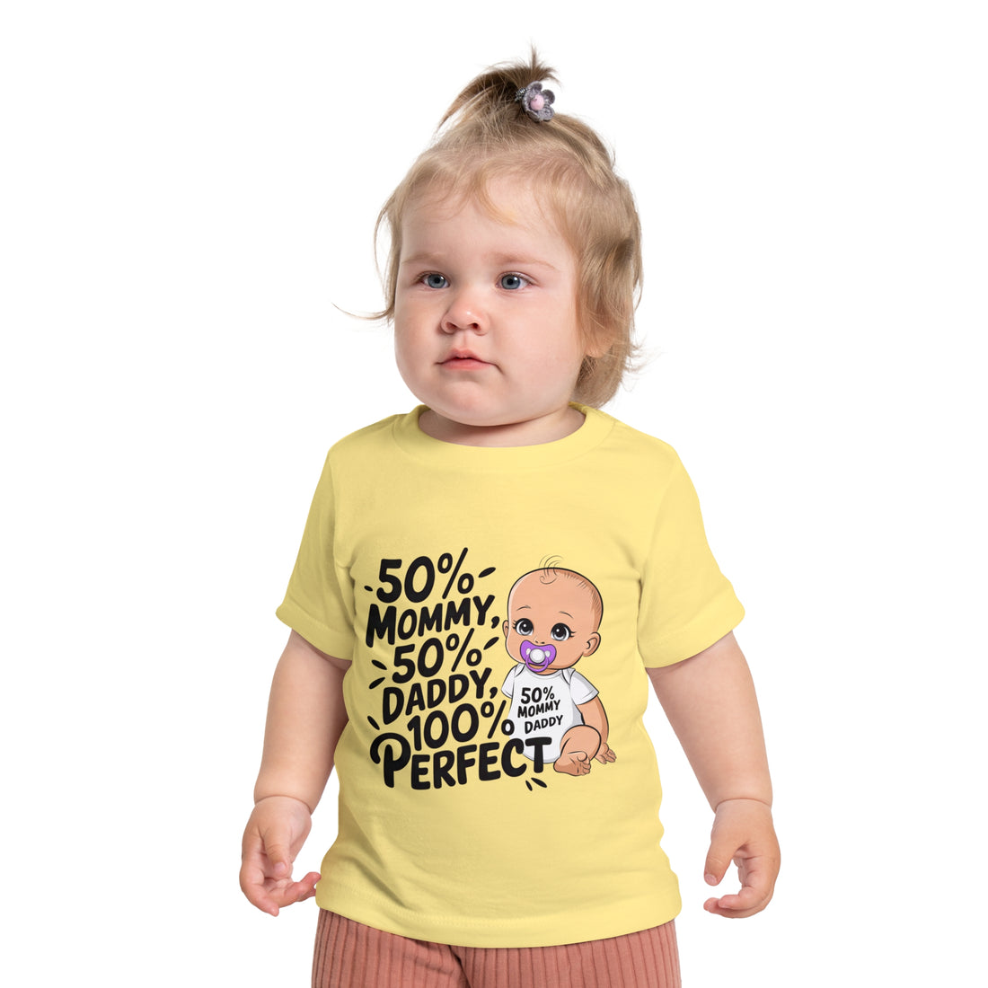 "50% mommy 50% daddy 100% perfect" Baby Short Sleeve T-Shirt