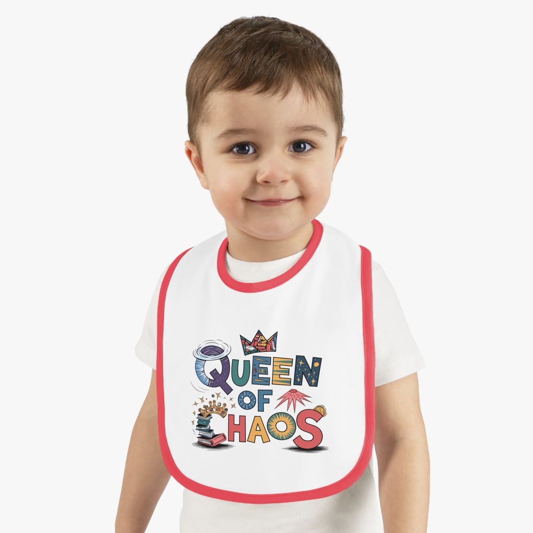 "Queen of chaos" Baby Contrast Trim Jersey Bib