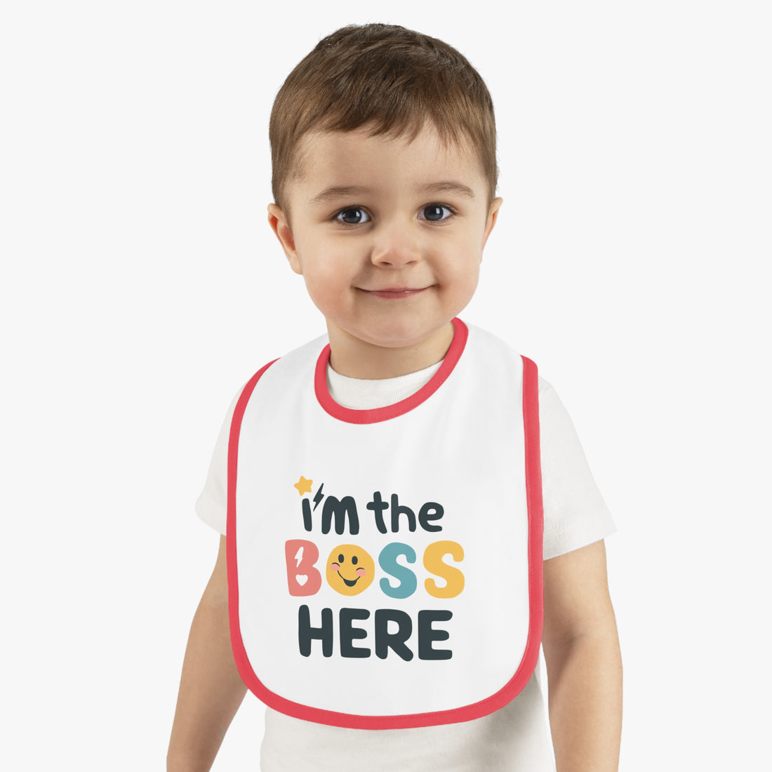 "I'm the boss here" Baby Contrast Trim Jersey Bib