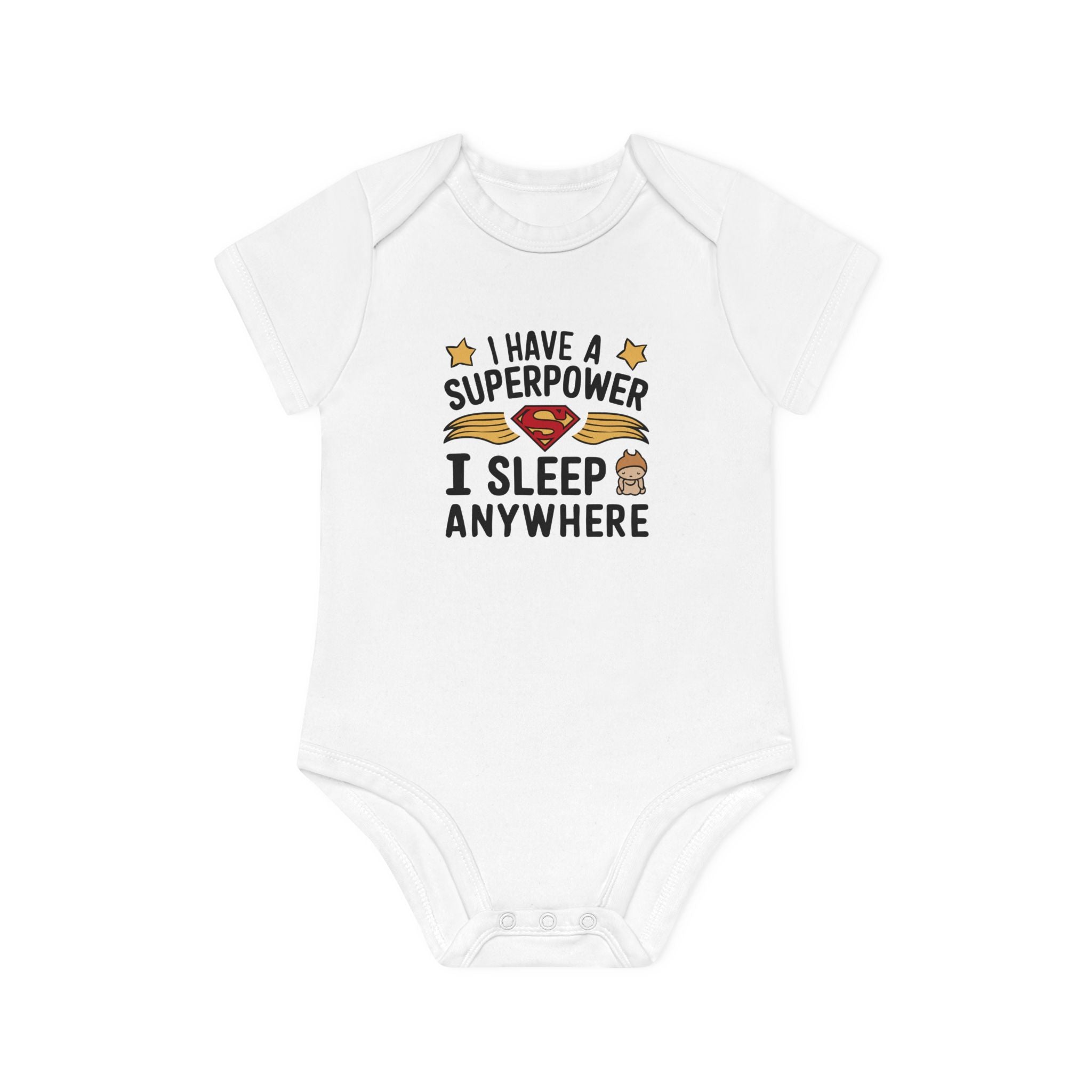 "I have a superpower I sleep anywhere" Baby Organic Short Sleeve Bodysuit