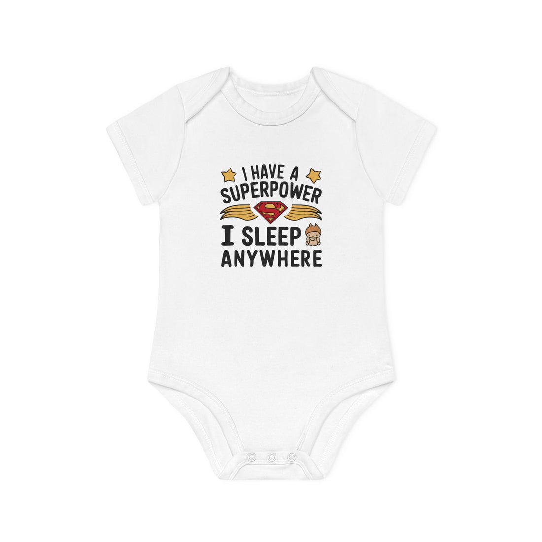 "I have a superpower I sleep anywhere" Baby Organic Short Sleeve Bodysuit