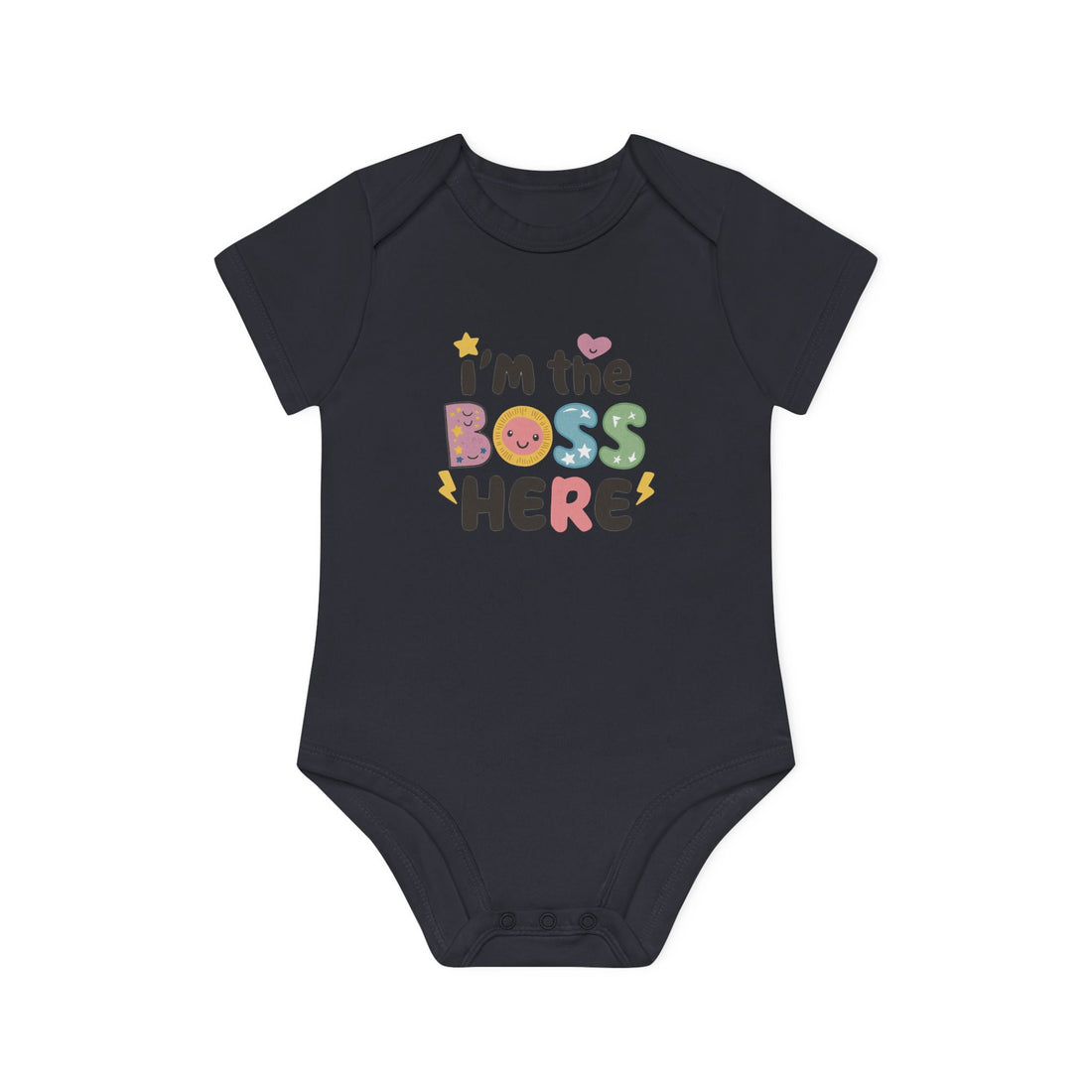 "I'm the boss here" Baby Organic Short Sleeve Bodysuit