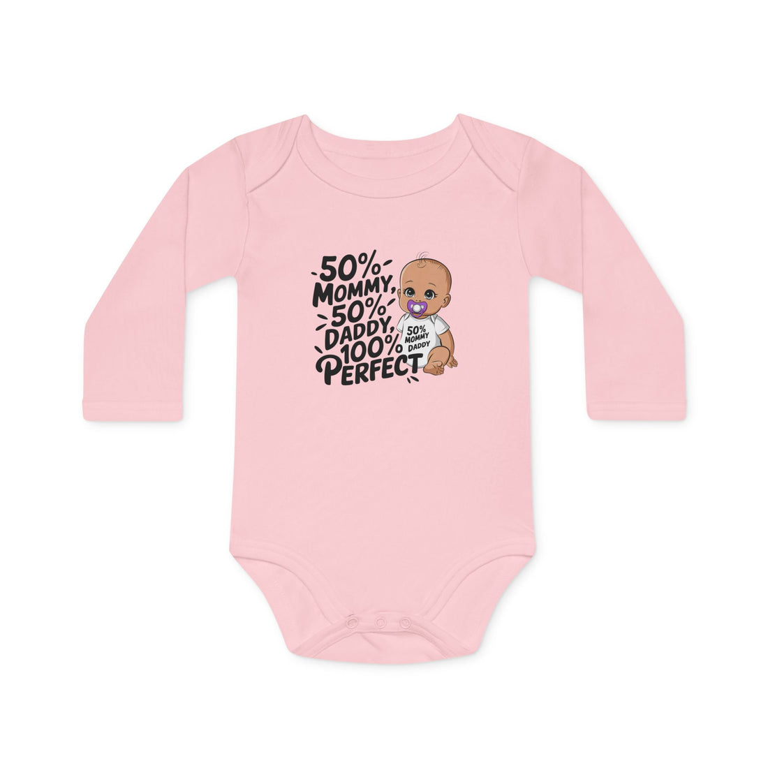 "50% mommy 50% daddy 100% perfect" Baby Long-Sleeve Organic Bodysuit