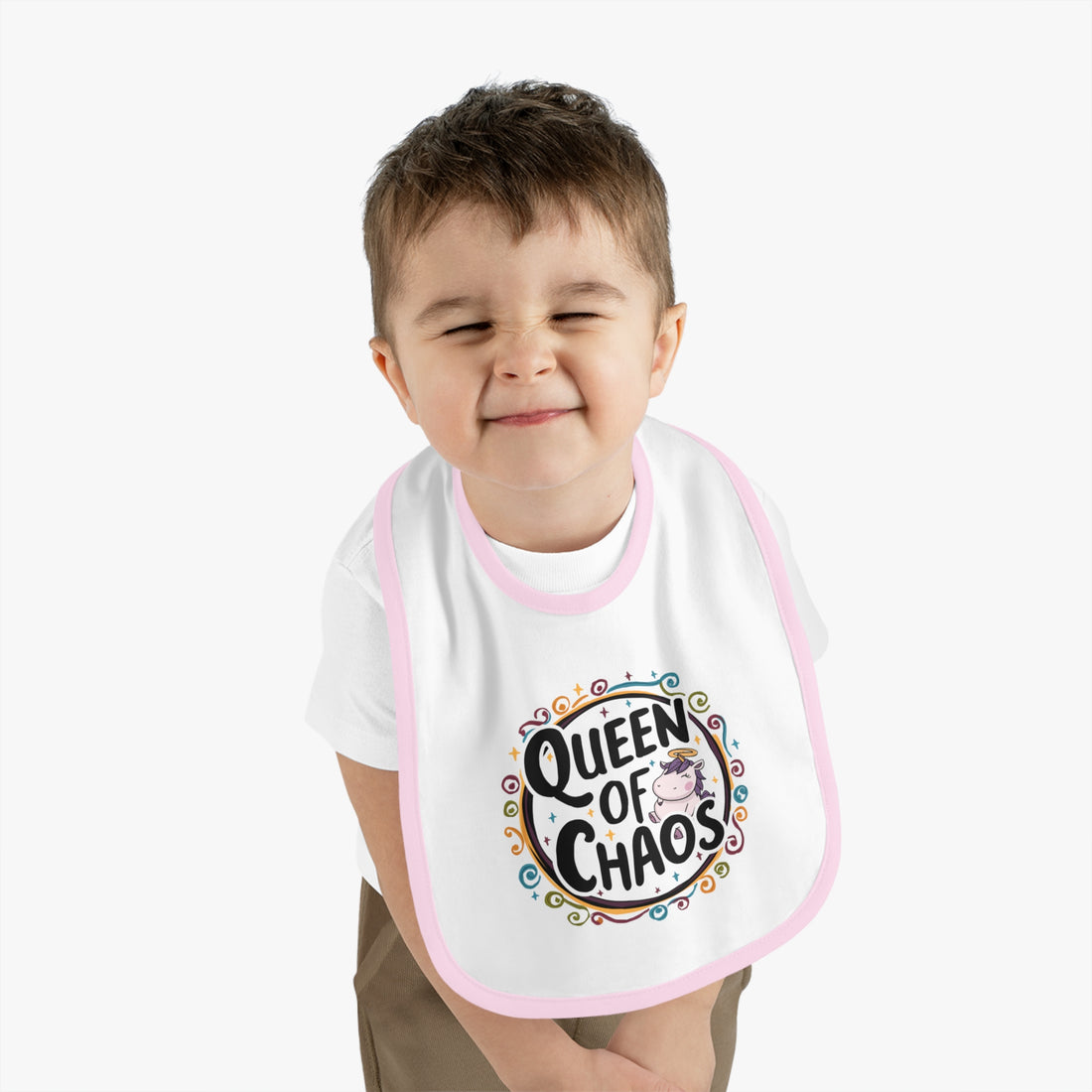 "Queen of chaos" Baby Contrast Trim Jersey Bib