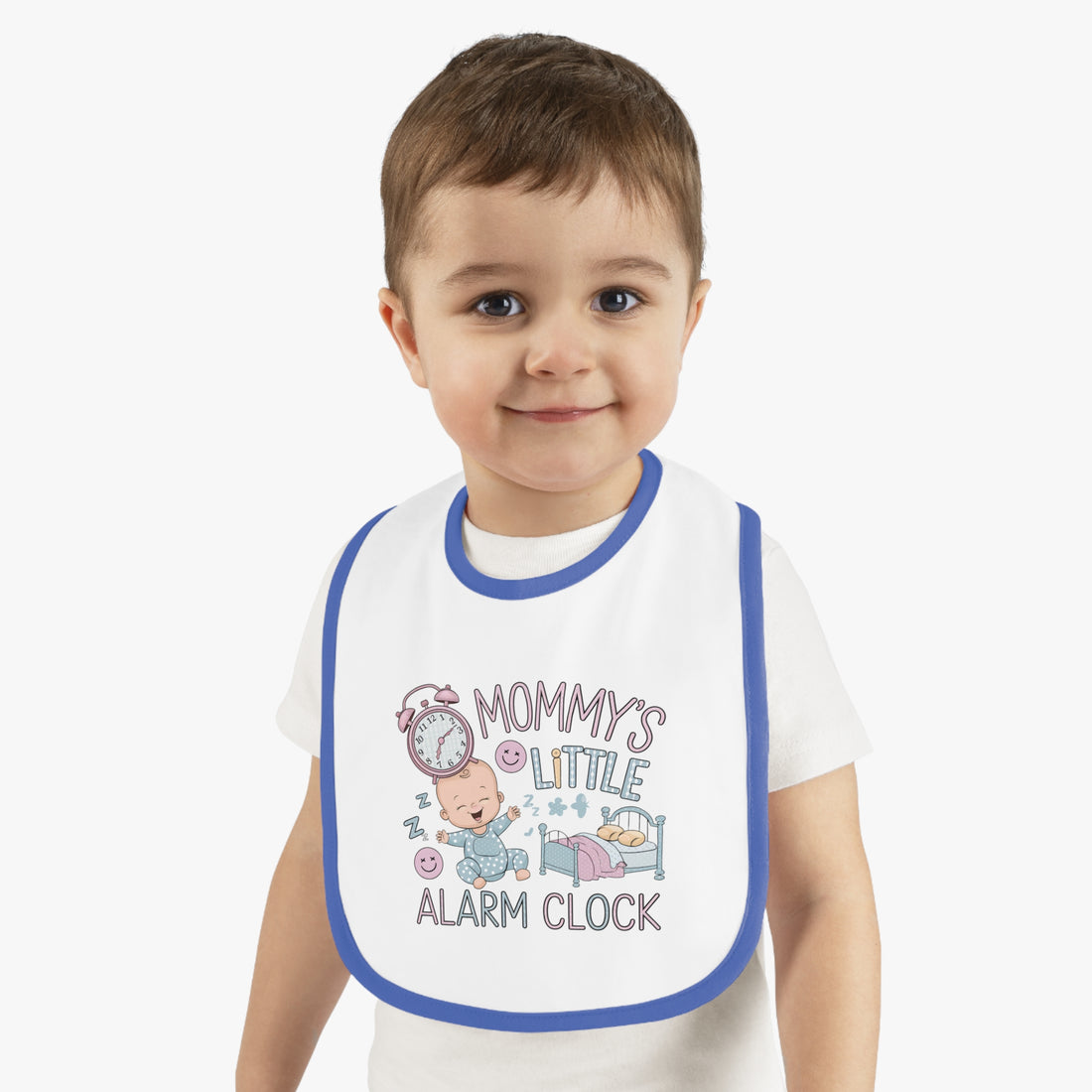 "Mommy's little alarm clock" Baby Contrast Trim Jersey Bib