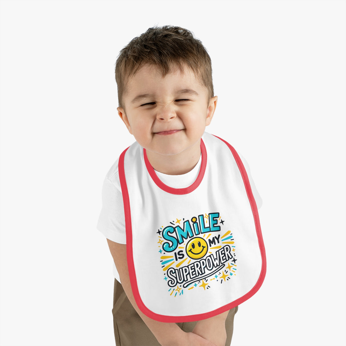 "Smile is my superpower" Baby Contrast Trim Jersey Bib