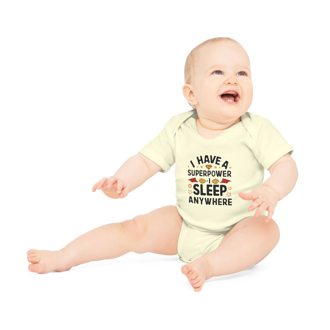 "I have a superpower I sleep anywhere" Baby Organic Short Sleeve Bodysuit