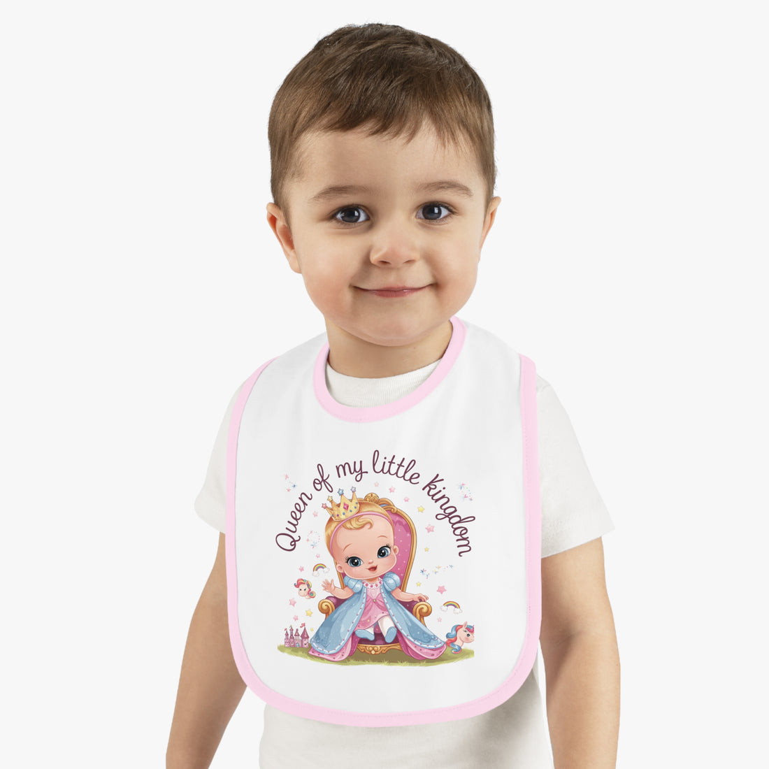 "Queen of my little kingdom" Baby Contrast Trim Jersey Bib