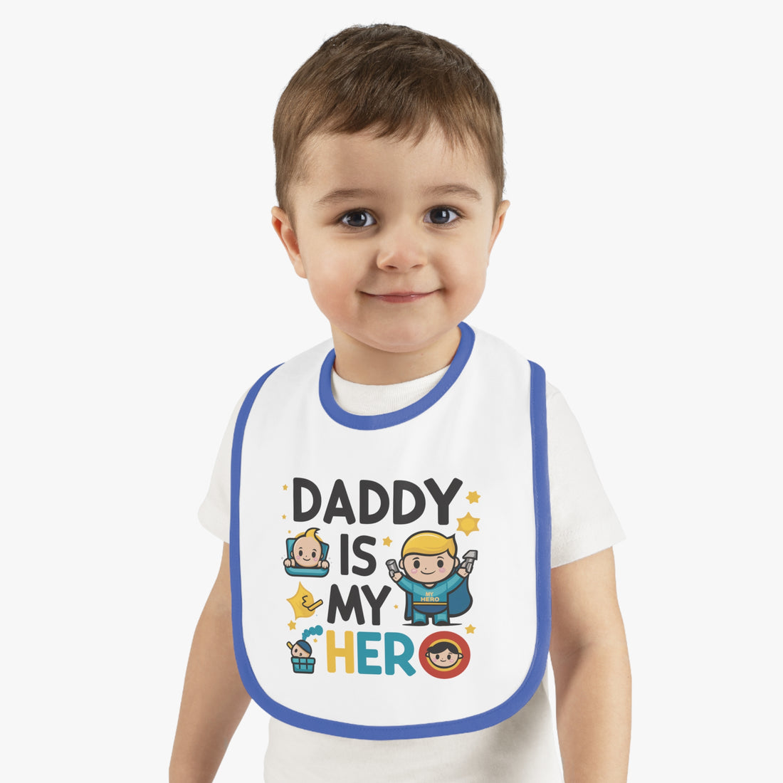 "Daddy is my hero" Baby Contrast Trim Jersey Bib